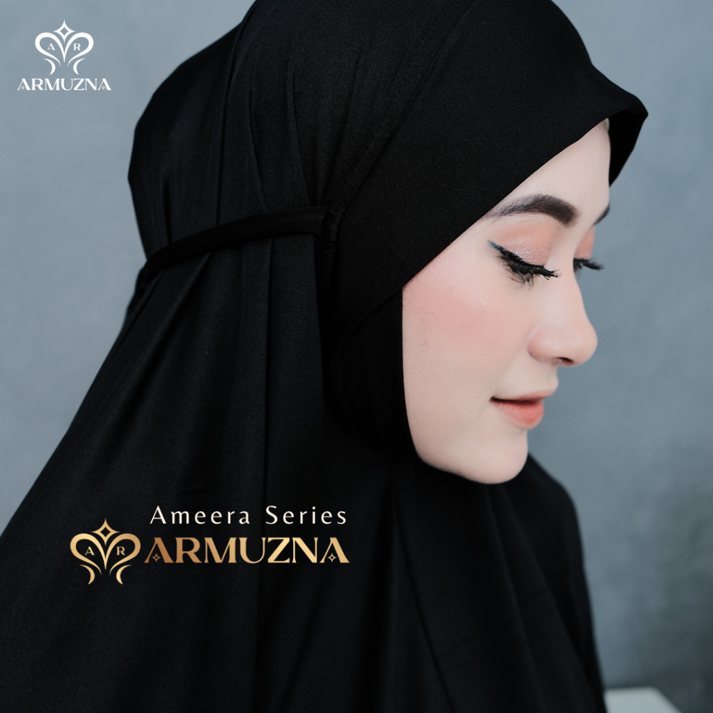 Armuzna - Mukena Jersey Jumbo Premium Dewasa Ameera Series Hitam