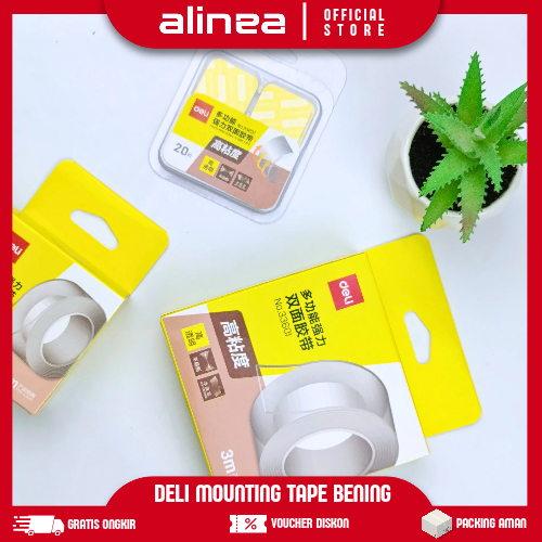 

Duoble Tape Dinding Kuat Double Tape Tembok Anti Paku Deli Mounting Tape 33601 3cmx3m, 33605 30mmx1.5m, 33607 28x28mm