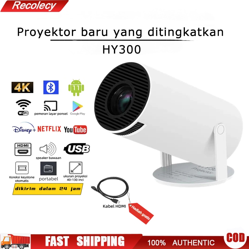 HY300 Proyektor Android 11.0 Bluetooth Proyektor 2.4+5G Wifi Portabel Minimalis Full HD proyektor tv