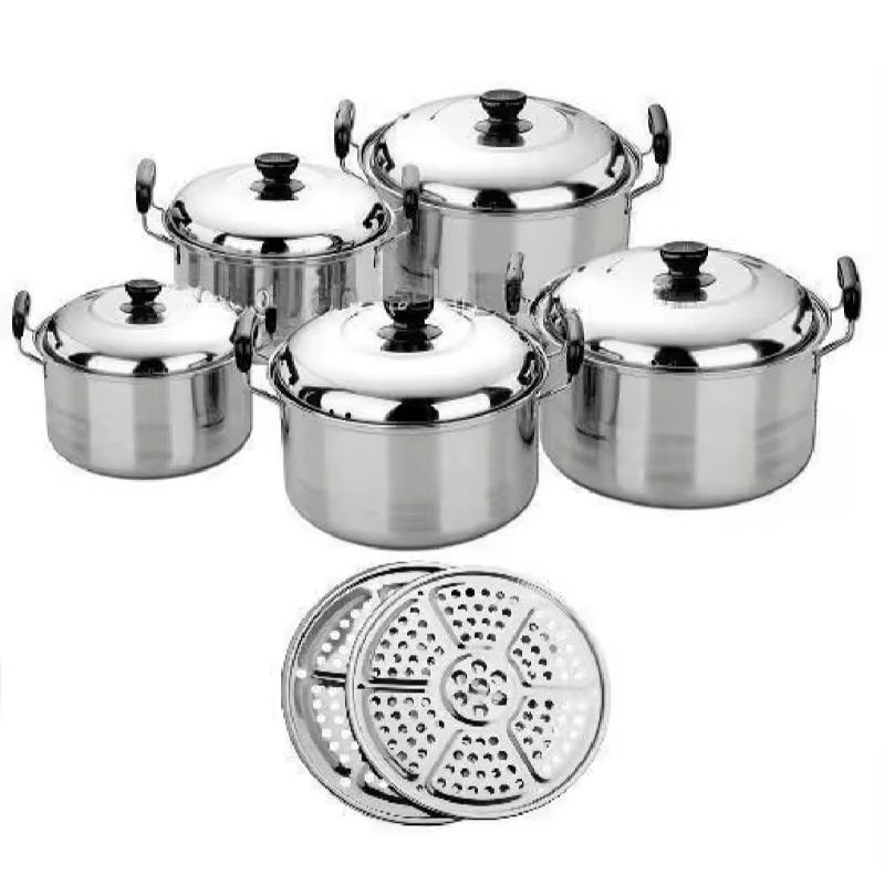 PROMOO...PANCI SET 5 PCS + STEAMER Panci America High Pot 5 in 1 - Panci dan Steamer Panci Set MEREK