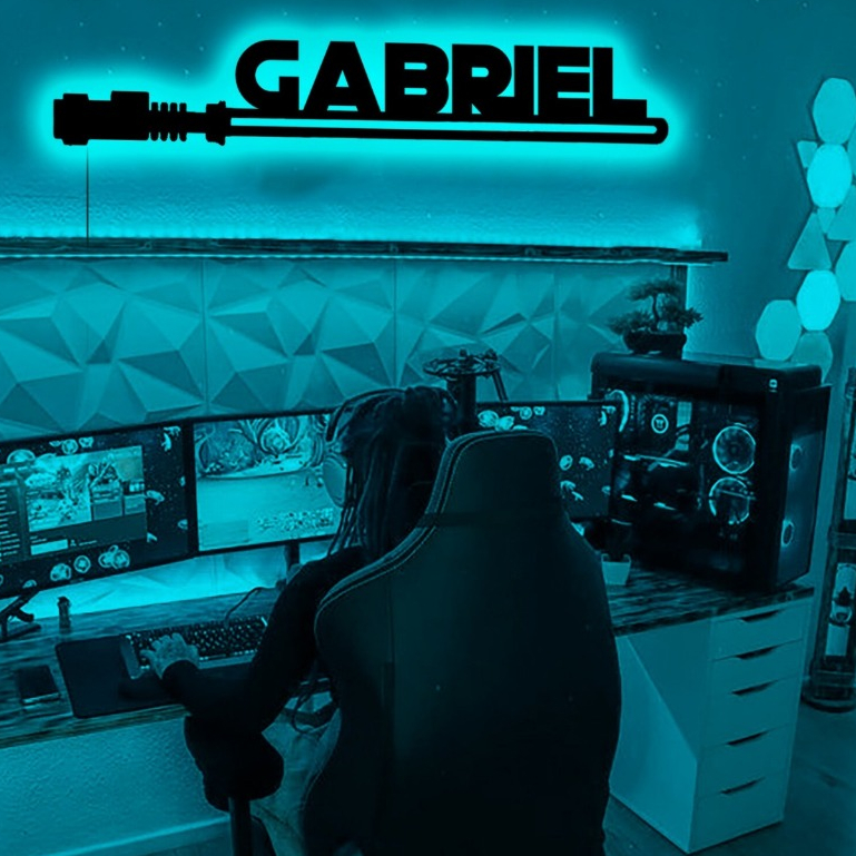HIASAN DINDING LAMPU RGB COSTUM NAMA  PAJANGAN DINDING MENYALA CAHAYA RGB LAMPU HIAS RUANG GAMING KE
