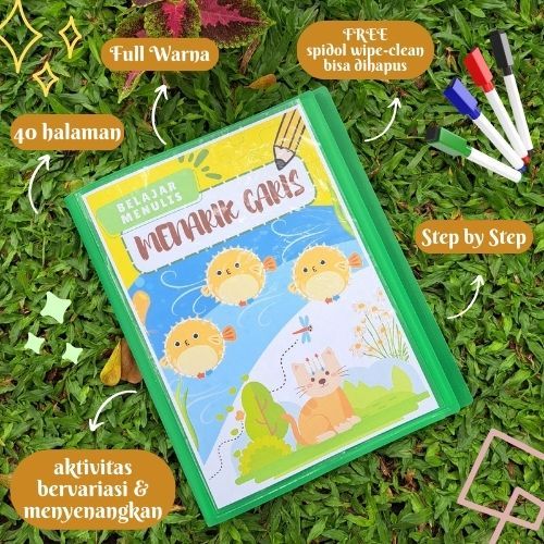 Buku Aktivitas Anak Menarik Garis – Belajar Menulis & Motorik Halus Balita PAUD TK – Buku Latihan Ga