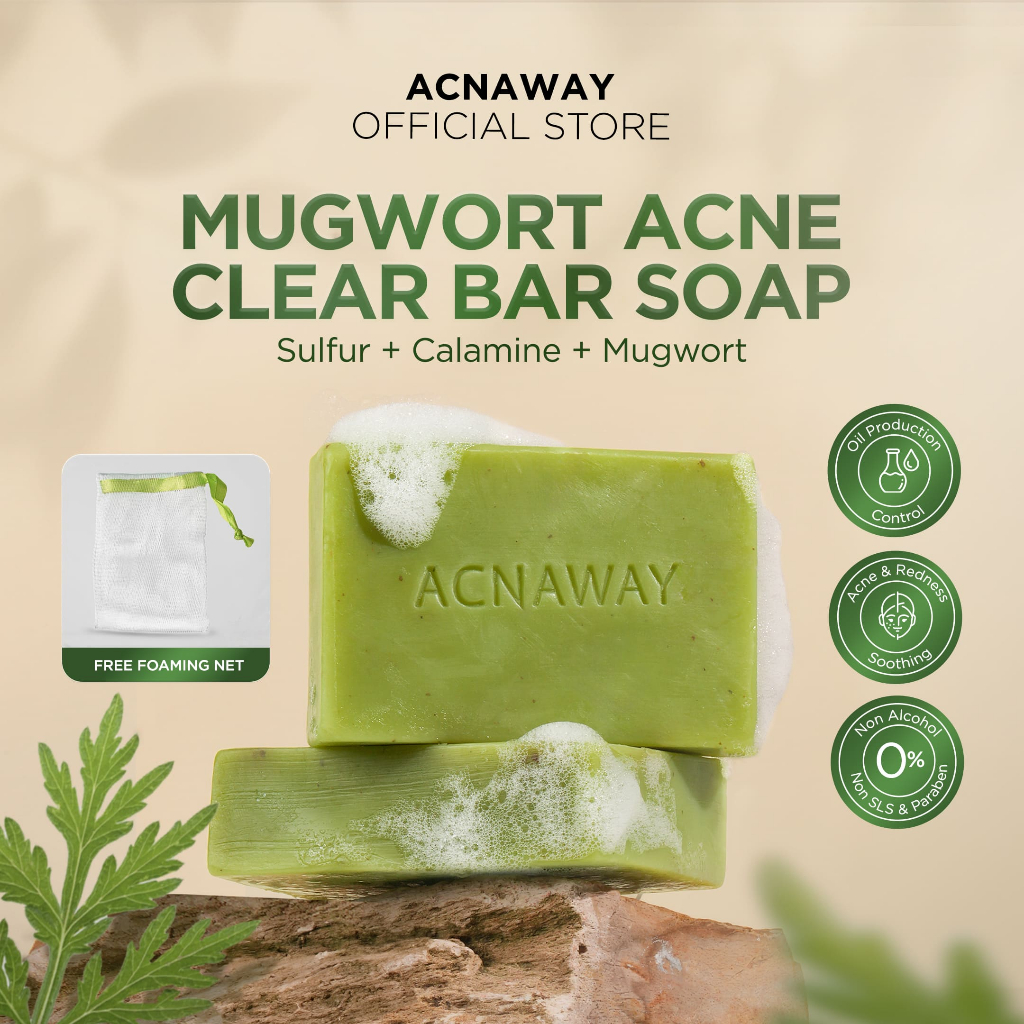 ACNAWAY Mugwort Acne Clear Bar Soap - Sabun Organik Natural Acne Soap untuk Jerawat Badan Tanpa Para
