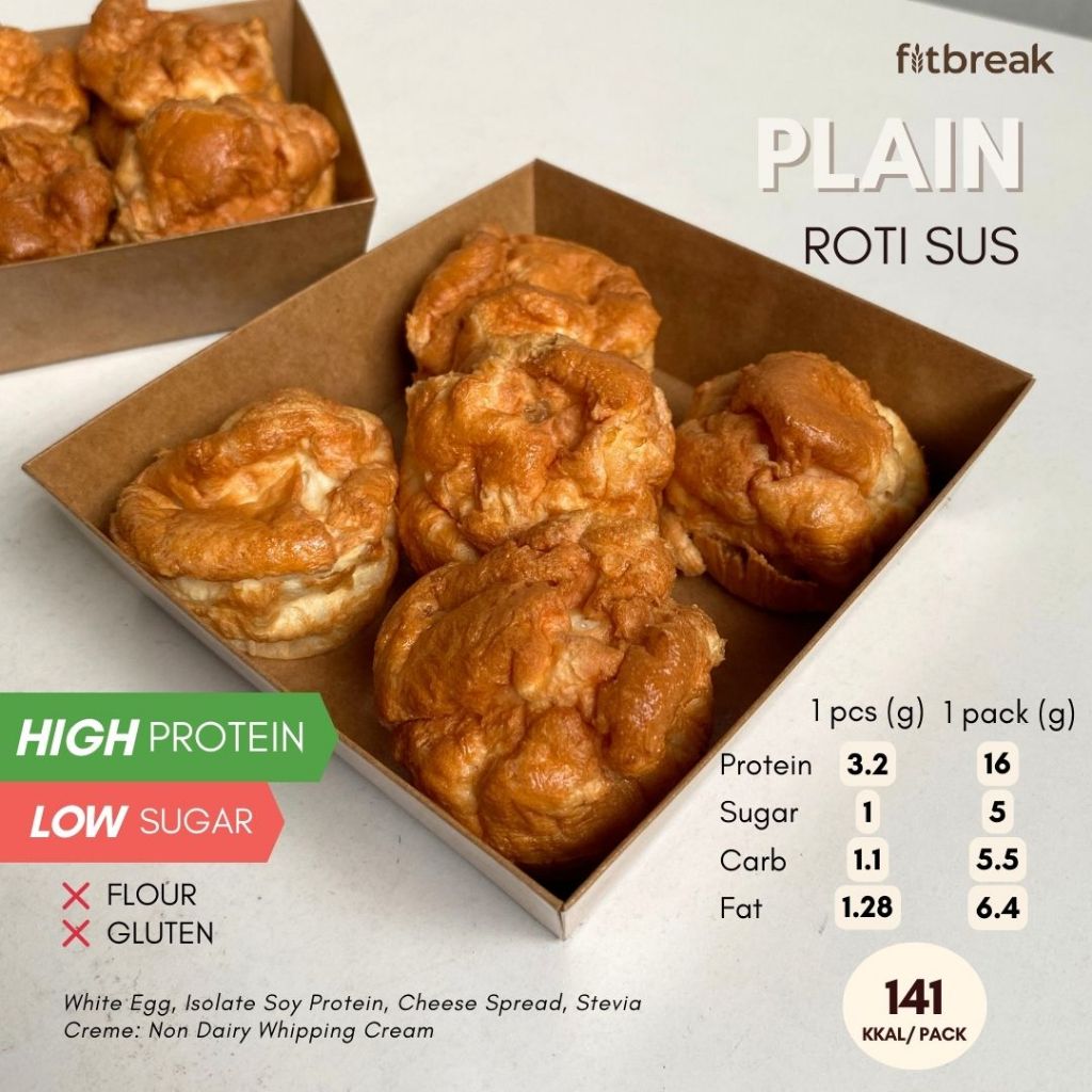 

RB Roti Sus Roti Putih Telur Tanpa Tepung, Rendah Gula, Bebas Gluten, Tinggi Protein isi 5pcs / Roti