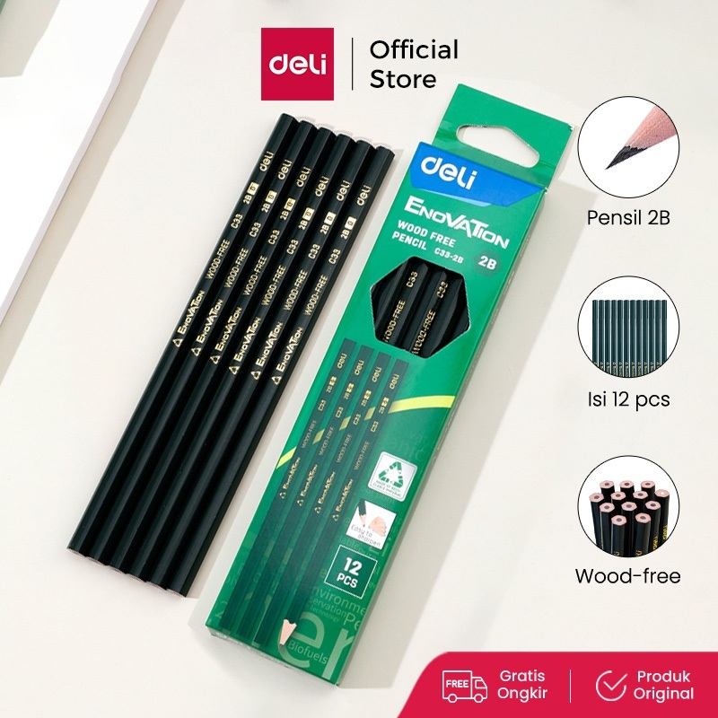 

Deli Pensil 2B / Wood Free Pencil 2B Isi 12 CC33-2B / Pensil kayu isi 12 pcs