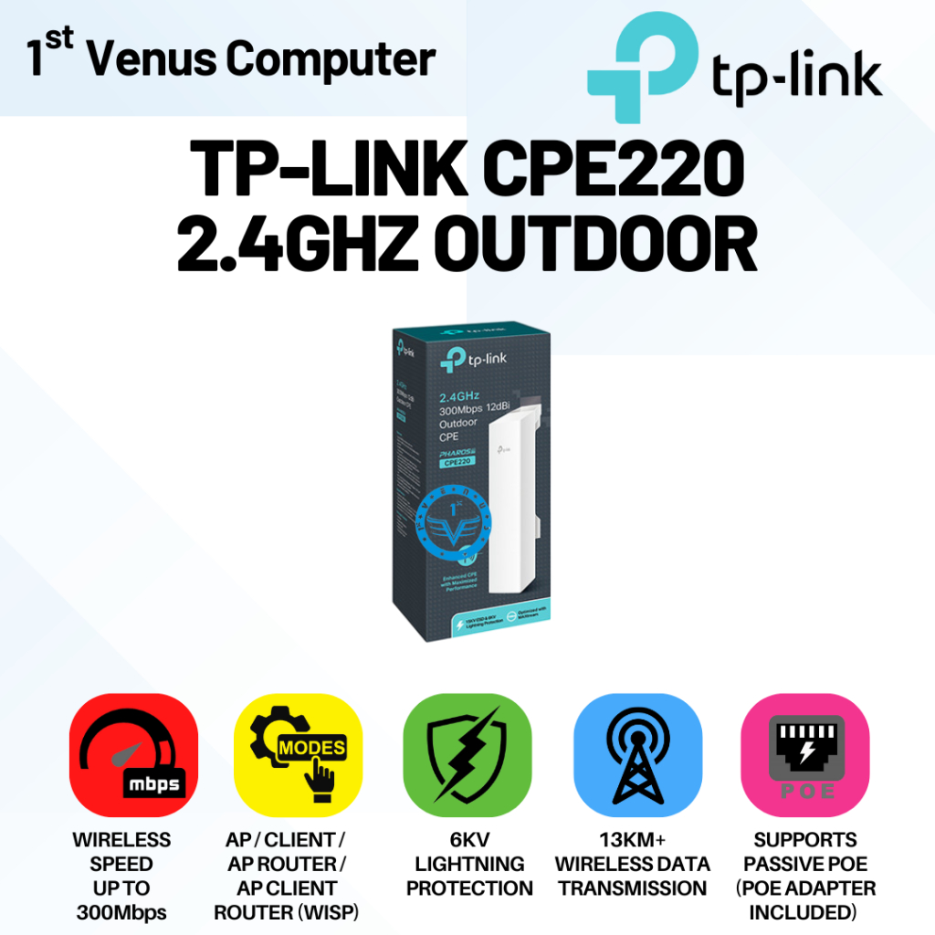 CPE220 TPLINK Outdoor Access Point / TPLink CPE220 2.4GHz 300Mbps 12dBi Outdoor CPE / NET77-TP