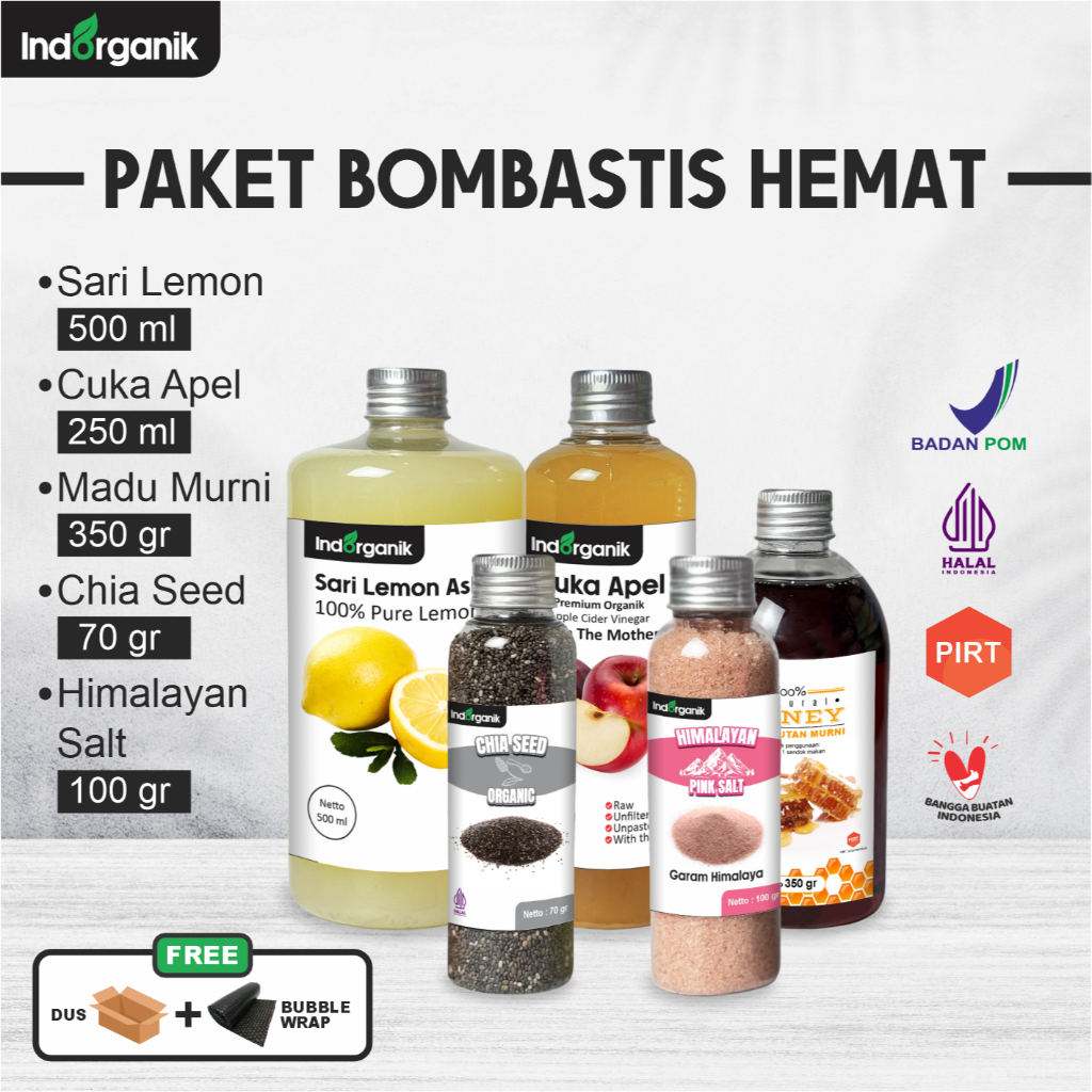 

Indorganik - Paket Diet Detox 5in1 - Cuka Apel, Sari Lemon, Chia Seed, Madu Hutan, Garam Himalaya