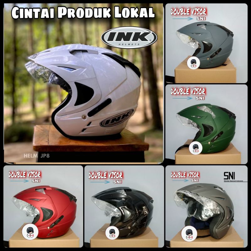 ( NO 1 )Helm Ink T1 Halfface Double Visor SNI Original Cnp - Helm Dewasa Original , motorcycle