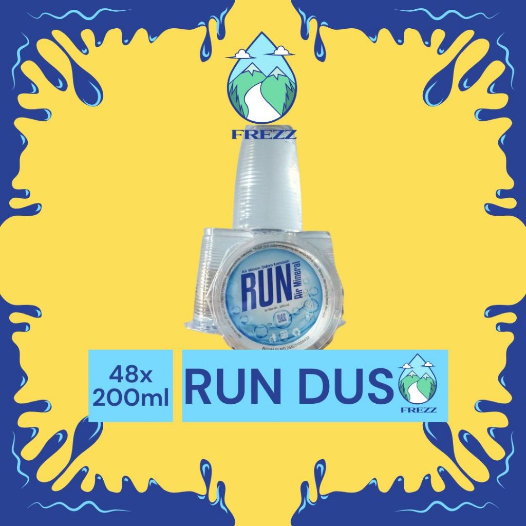

(KARGO / REGULER) RUN AIR MINERAL GELAS 200ml Dus Isi 48 CUP Per Karton - READY AQUA, LEMIN, POCARI Air Kemasan Botol Minuman Kardus