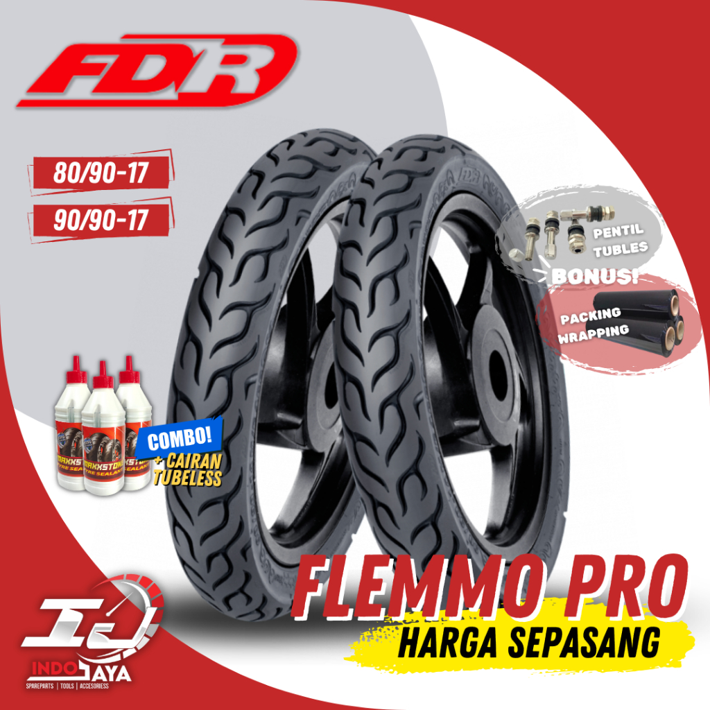 [PAKET MURAH SEPASANG] BAN TUBELESS FDR FLEMMO PRO (80/90-17 & 90/90-17) BAN LUAR MOTOR BEBEK DEPAN 