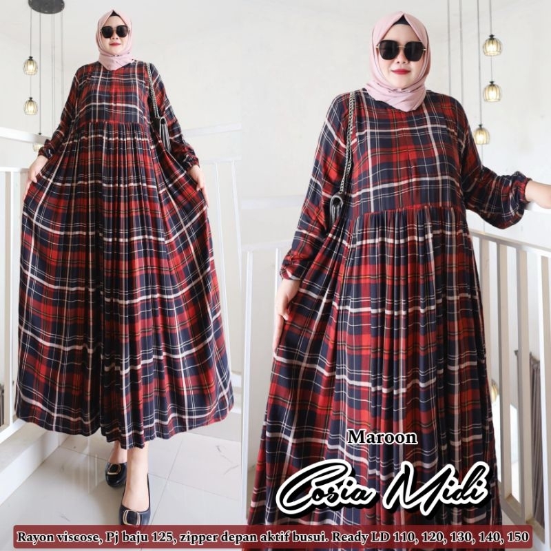 COSIA MIDI DRESS RAYON JUMBO LD 110 120 130 140 150 PANJANG 125 BIG SIZE XL XXL 3XL 4XL 5XL DRESS GA