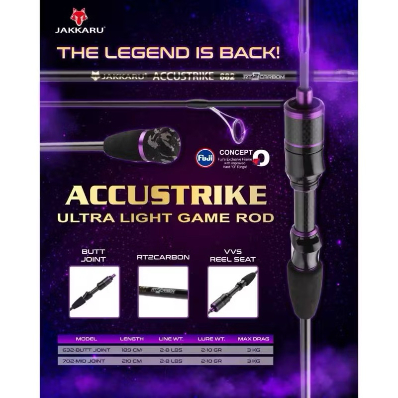 JORAN PANCING UL JAKKARU ACCUSTRIKE 632  ULTRALIGHT SOLID CARBON BUTT JOIN & MID JOIN FULL FUJI RING