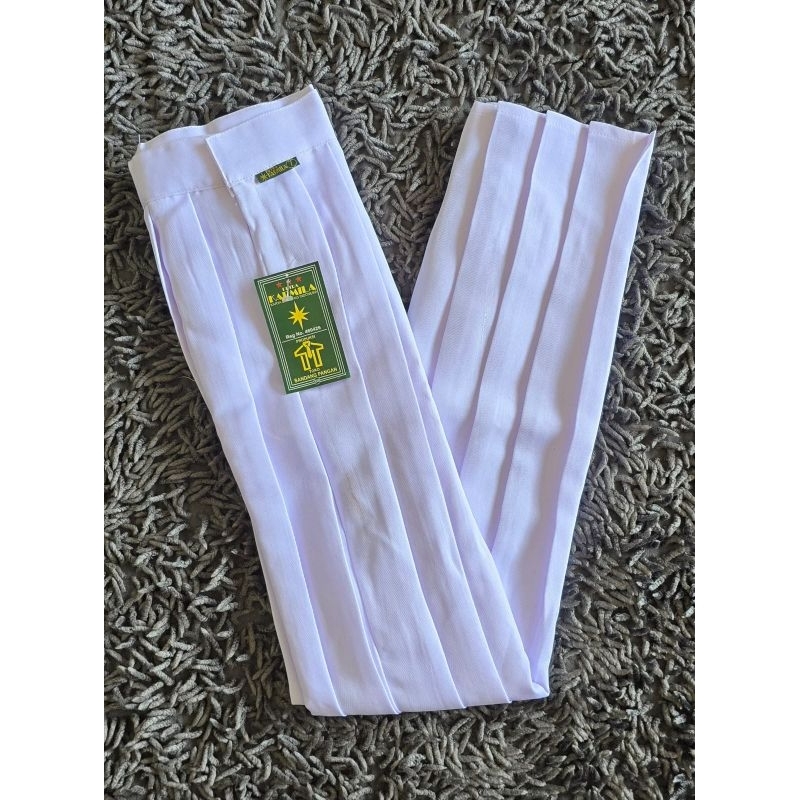 ROK SEKOLAH PANJANG  LIPIT PUTIH DRILL MERK KARMILA