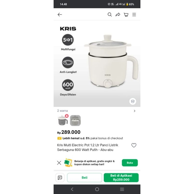 Panci Listrik Kris Second