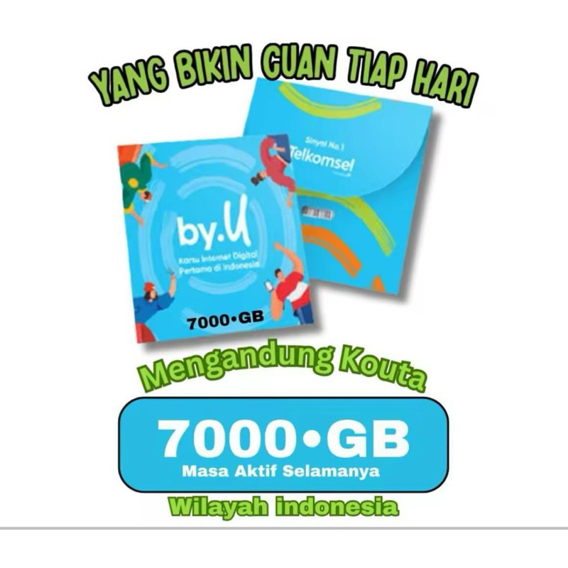 BAYAR DI TEMPAT Promo diskon awal tahun Kartu By.U Full Unlimited Tanpa Batas Kuota 7000,GB Selama 5