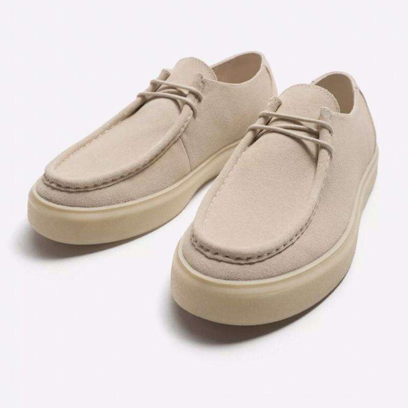 ZARA Men Shoes Casual Leather Sepatu Pria Ecru White