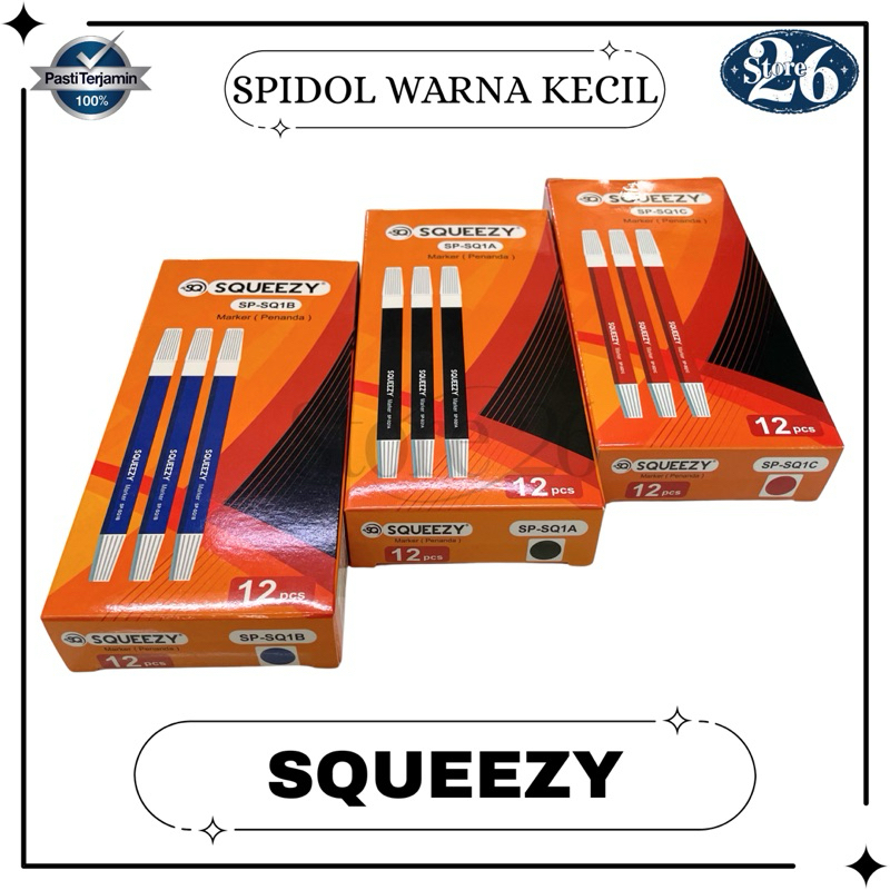 

Spidol Kecil Warna Hitam Squeezy / Spidol marker Isi 12 Pcs