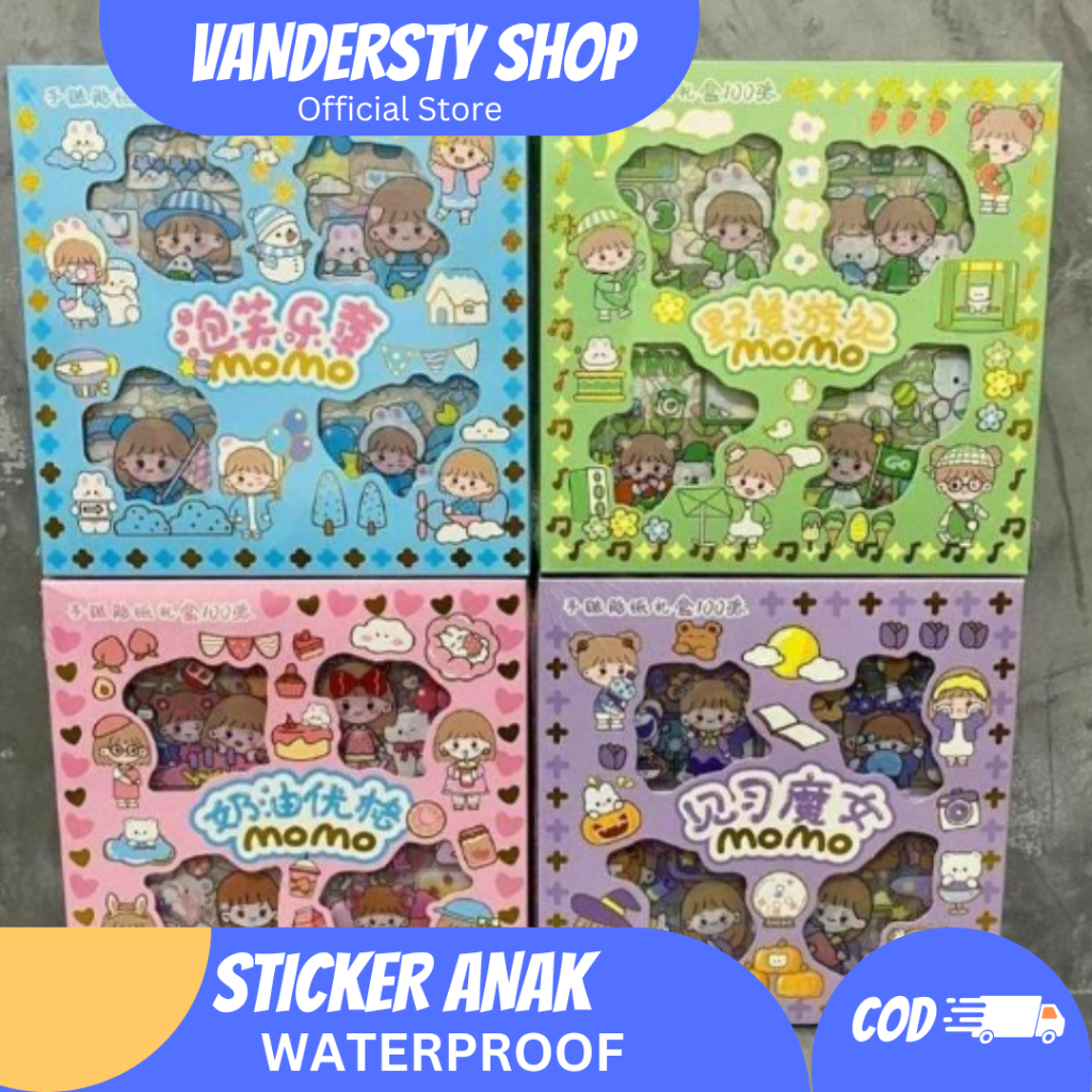 

Sticker anak Waterproof Sticker Momo kartun lucu Stiker 100 Lembar 4 viral