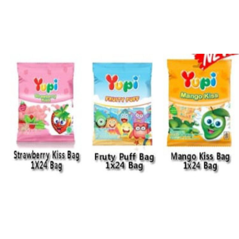 

Yupi Kiss 1 Bag Isi 24pcs Yupi Permen Strawberry Mango Fruity Puff