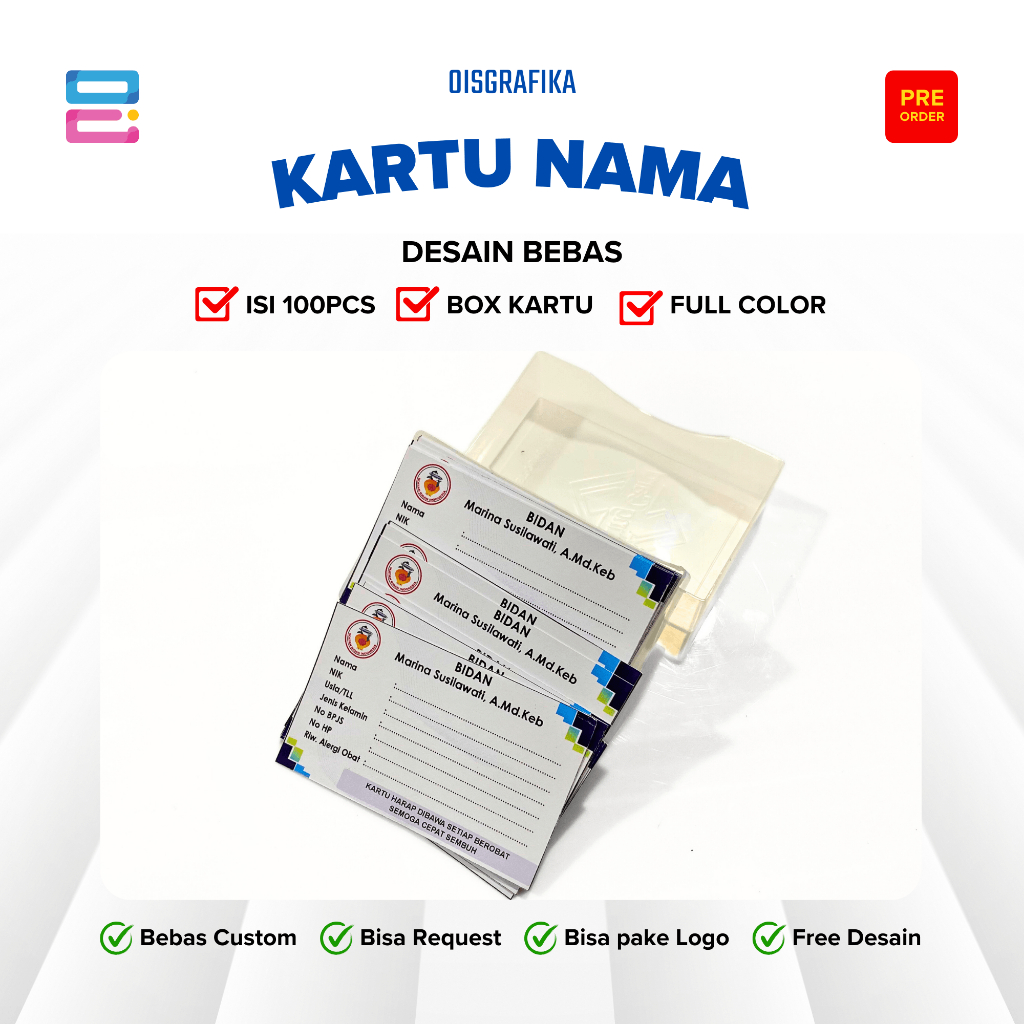 Cetak Kartu Nama Custom 2 Sisi | Free Design | Premium Tebal | 100pcs