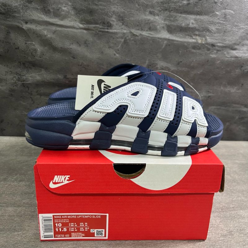 Sandal Selop Slide Blue Navy Biru Dongker White Putih
