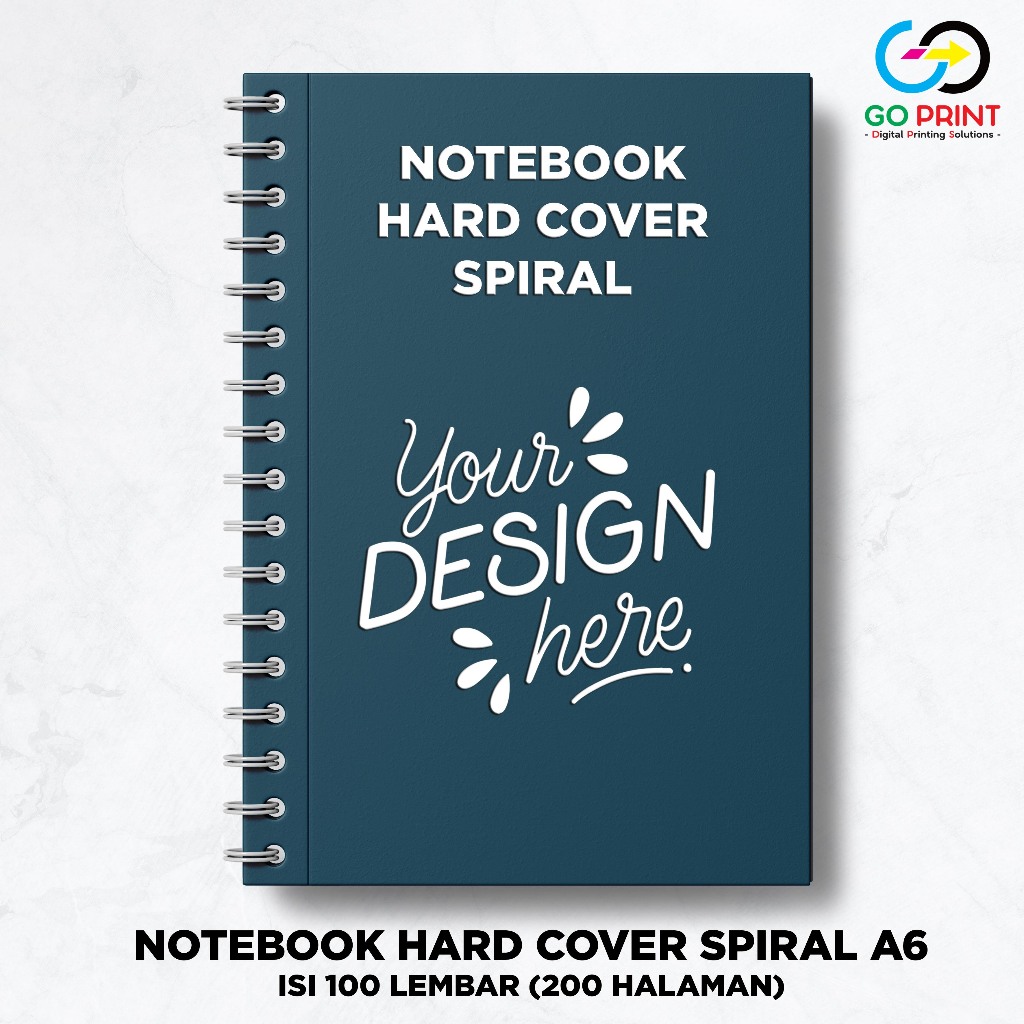 

Notebook Hardcover Custom A6 Spiral / Buku Catatan / Block Note Custom - Isi 100 lbr (200 Halaman)