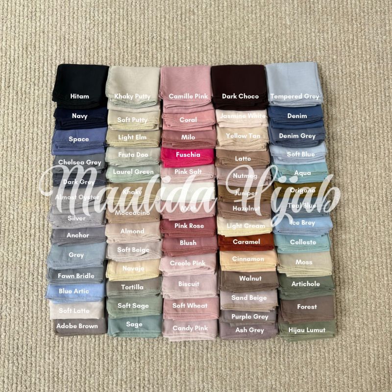 BASIC SCARF MAULIDA HIJAB – Hijab Segi Empat Polycotton Premium Wangi – Pilihan Warna 1-65 dari 130 