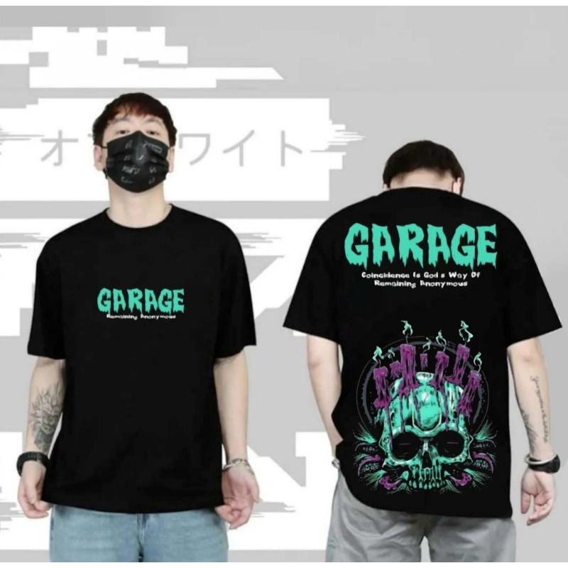 BAJU KAOS PRIA DISTRO SKULL TENGKORAK GARAGE/ATASAN WANITA PRIA BERMOTIF TENGKORAK KEKINIAN/KAOS DIS