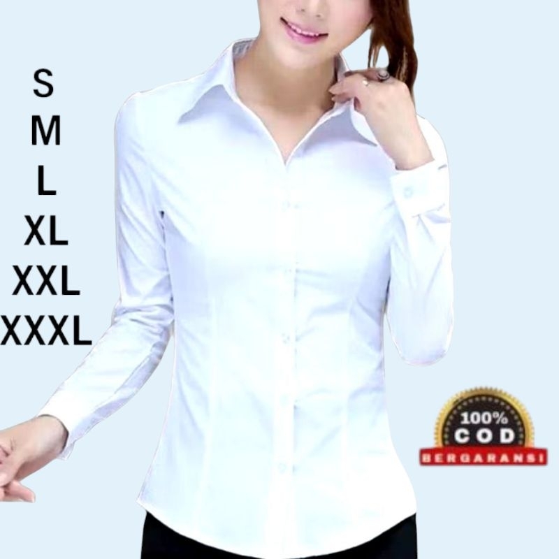 Harga Miring Kemeja Putih Wanita Lengan Panjang Atasan Baju Hem Kerja Kantor Formal Cpns Ospek