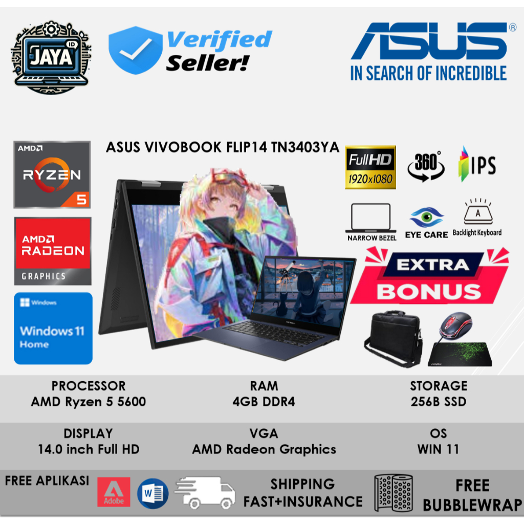 Laptop ASUS VIVOBOOK FLIP 14 TN3403YA AMD RYZEN 5 7530U 16GB DDR4 512GB FHD IPS WIN11HOME