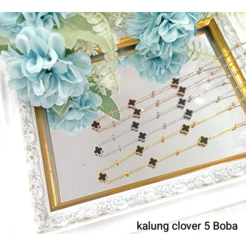 kalung clover rantai bola kecil titanium wanita