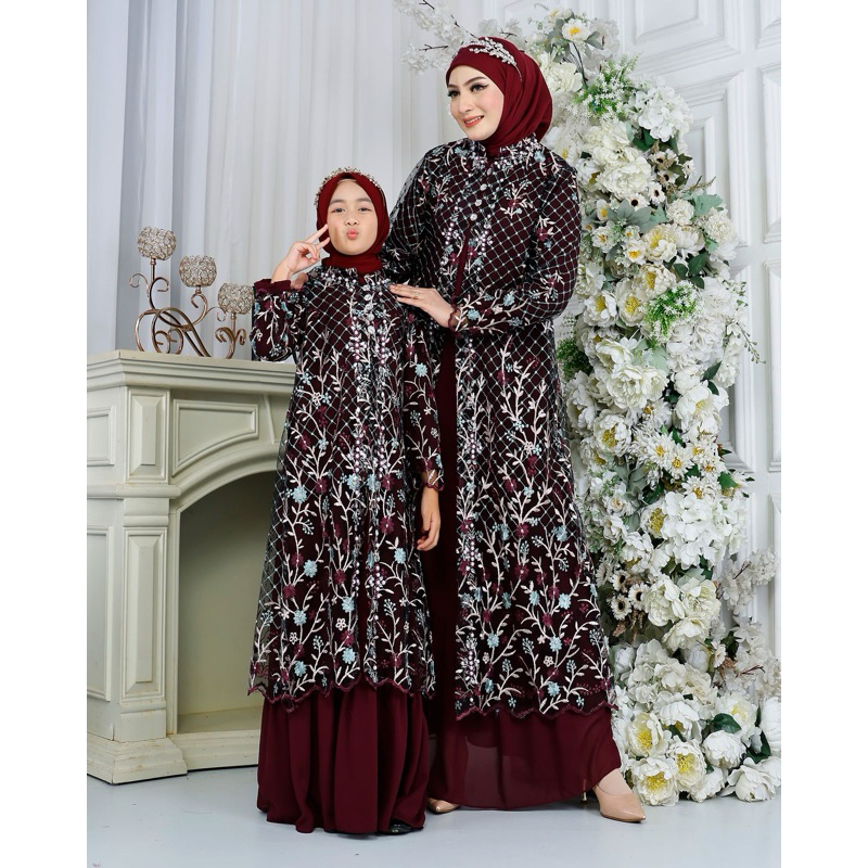 Gamis Couple Ibu Anak Ceruty mix tille mewah