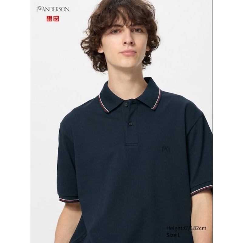 UNIQLO JW Anderson Kaos Polo Dry Pique Garis Tipping Lengan Pendek Shirt Original XXL 3XL