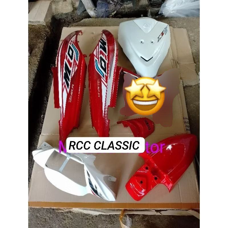 cover body depan belakang full halus Mio J merah putih set striping