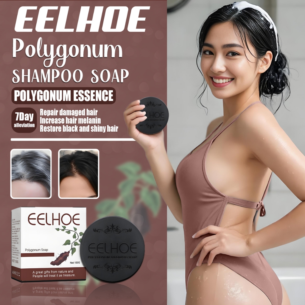EELHOE Pria Rambut Hitam Sabun Penggelap Rambut Sabun Sampo Bar Penggelap Polygonum Essence Hair Dar