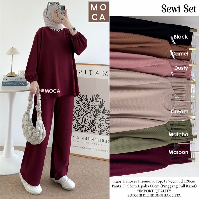 SEWI SETELAN MOCCA KAOS HANOVER SETELAN POLOS WANITA