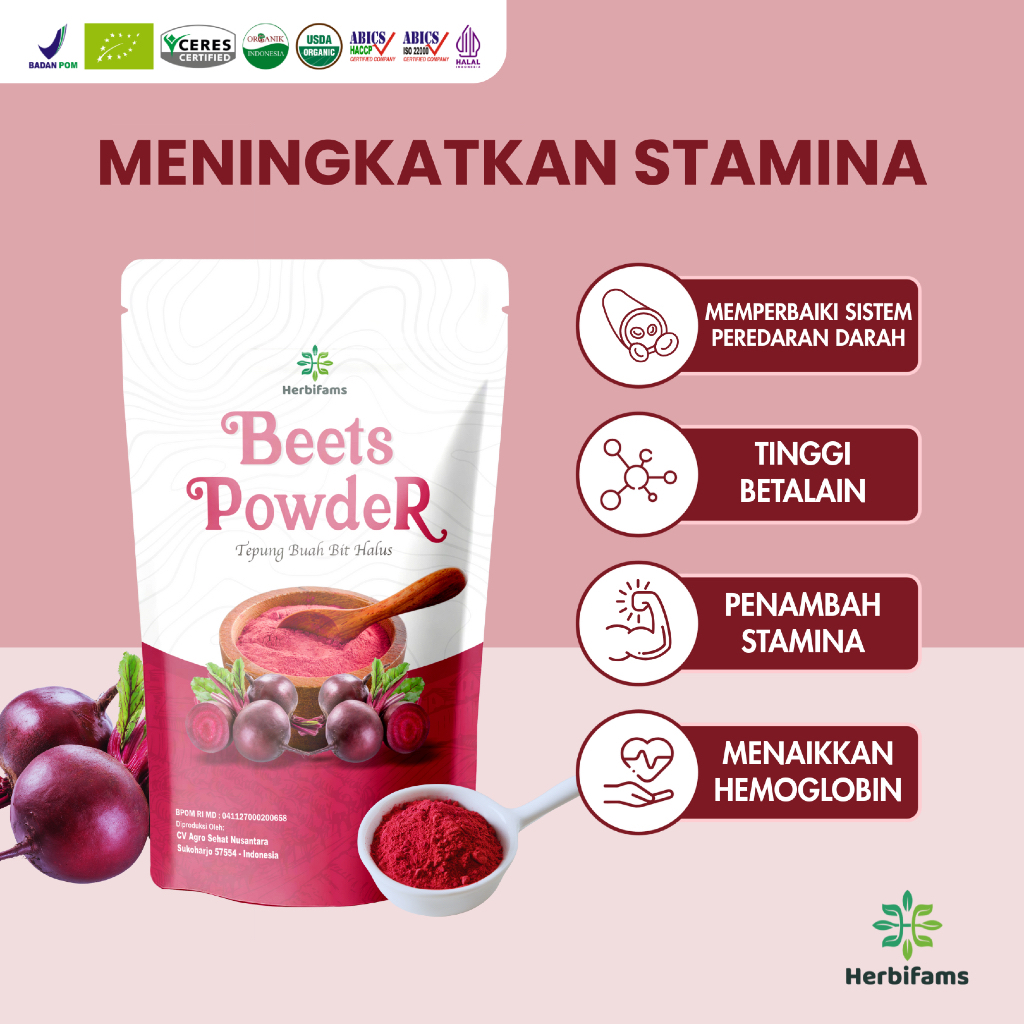 

Moera - Beets Powder Herbifams Serbuk Buah Bit 100 gram Buah Bit Premium Bubuk Bit Herbifams Original 100%