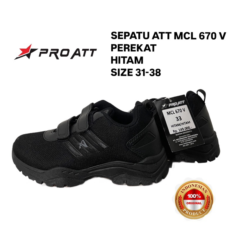 SEPATU SEKOLAH PRO ATT MCL 670 V | Perekat | Hitam ORIGINAL