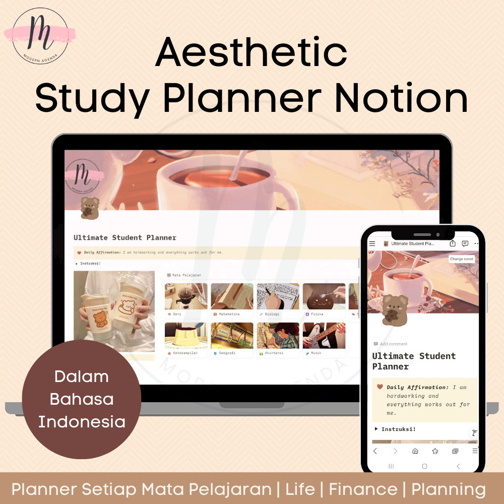 Study Planner Notion Template / Study Planner Estetik / Life Digital Planner Lengkap / Planner PC