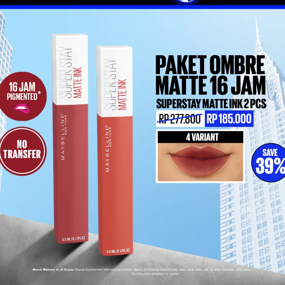 Maybelline Paket Hemat Superstay Matte Ink 2 Pcs Ombre Set Lipstick - Long Lasting Lipstick Matte Wa