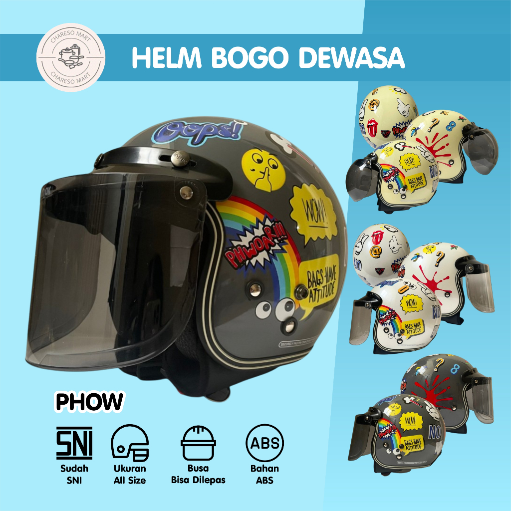 HDS Helm Bogo Dewasa Motif Phow Classic Pria Cepol Wanita SNI