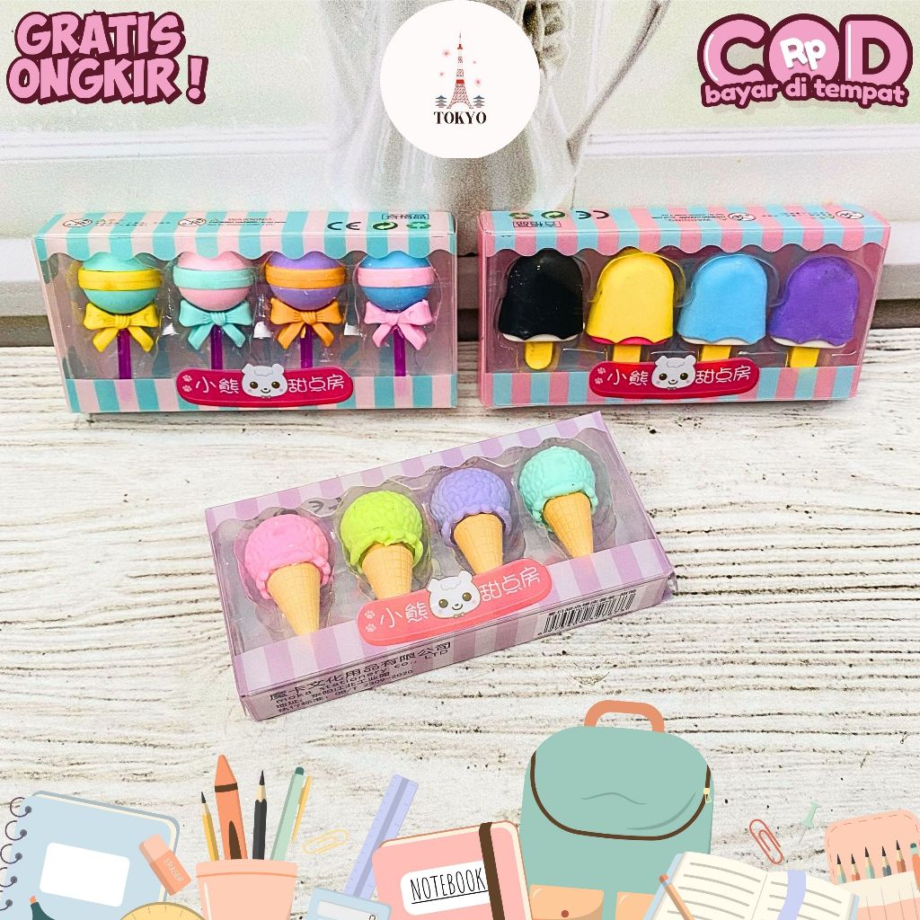 

Penghapus Miniatur Ice Cream 1 Set Isi 4 Pcs Alat Tulis Stationery Penghapus Ice Cream Lollipop