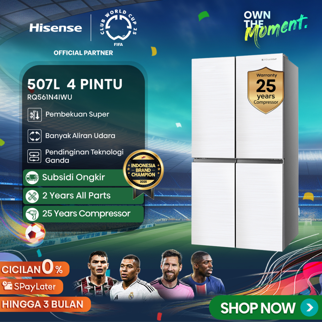 Hisense Kulkas 4 Pintu (Refrigerator) Lemari Es Kapasitas 507L RQ561N4IWU - White