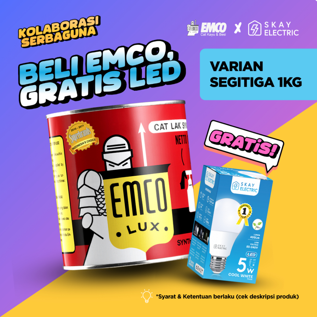 [FREE GIFT] Emco Lux Cat Kayu & Besi 1kg - Warna Segitiga Gloss Finish Kilap Cat Besi Cat Pagar Cat 