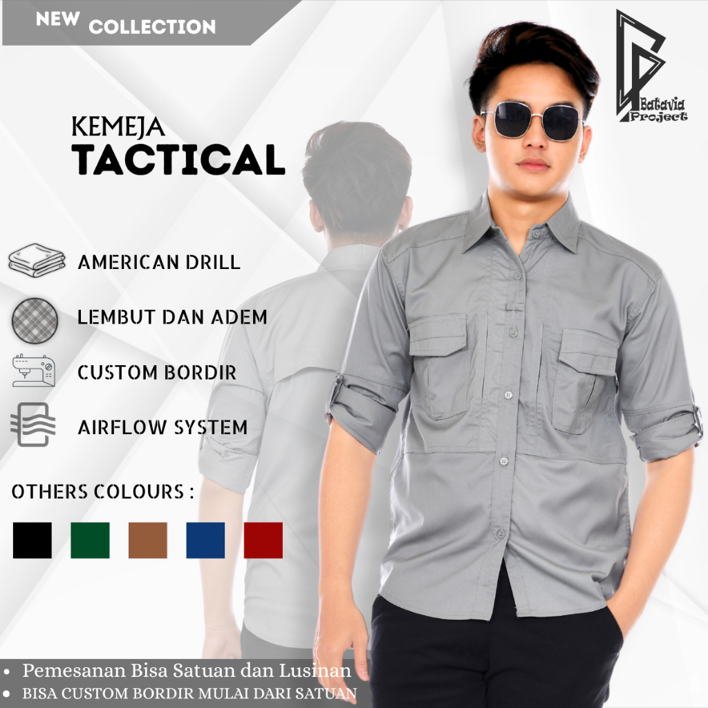 Baju Kemeja Tactical Lengan Panjang - Seragam Kantor Lapangan Outdoor Pria Wanita Premium Model Baju