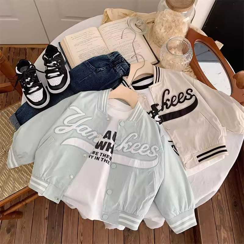 Jaket Versity Fashion trendy anak baseball kancing YANKEES Hoodie anak berbahan FLEECE PREMIUM terki
