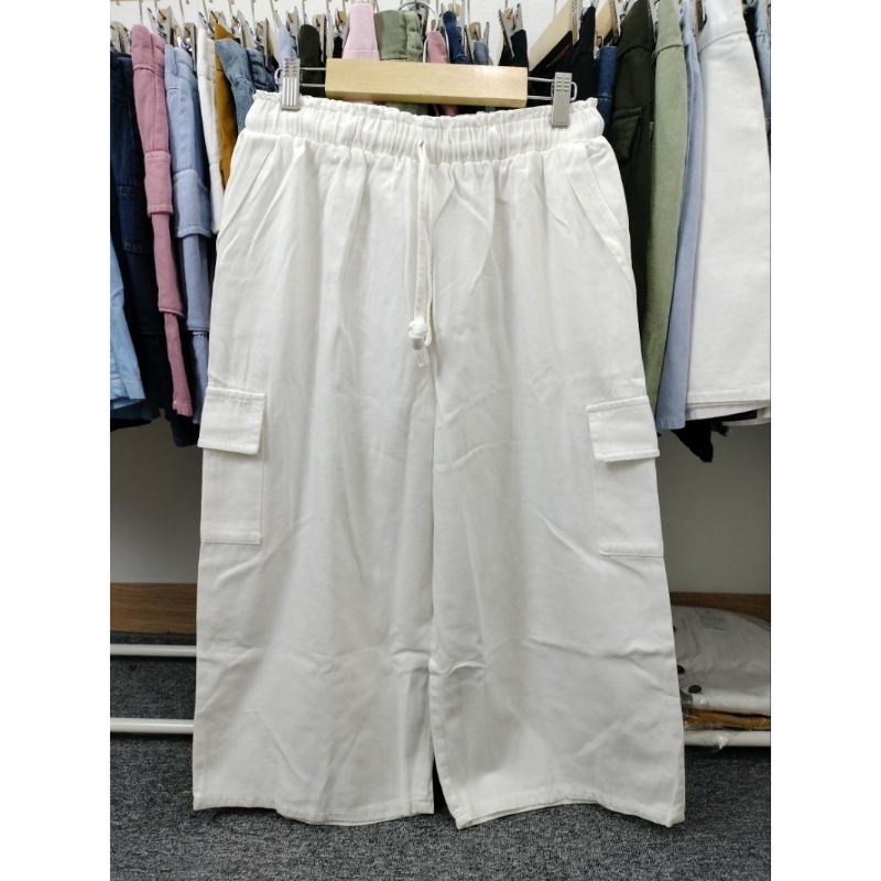 Celana Wanita Cargo Kulot 7/8 Jumbo Jeans Pinggang Full Karet