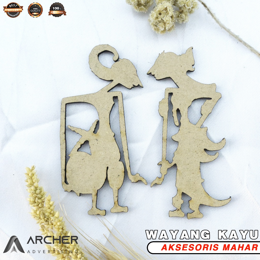 HIASAN WAYANG ARJUNA DAN SRIKANDI PLYWOOD DEKORASI MAHAR KAYU