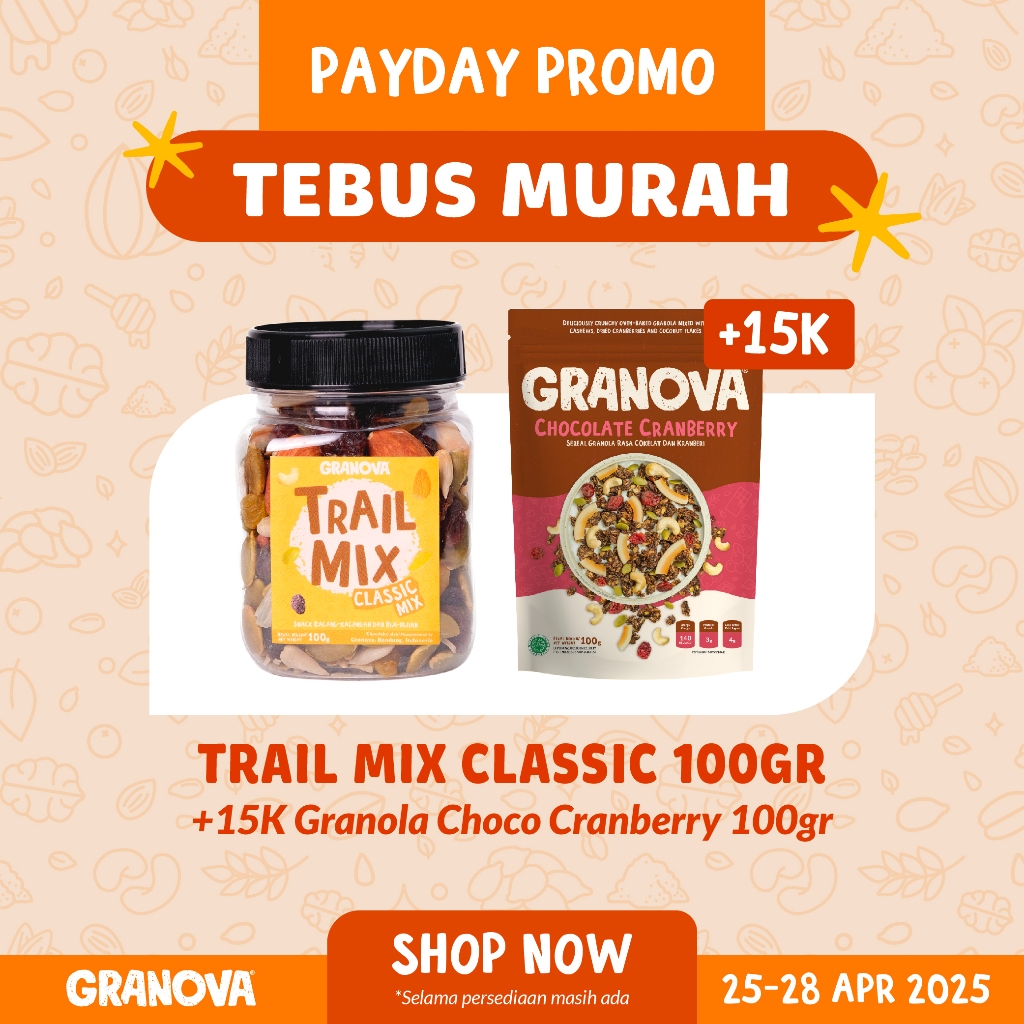 

Granova - Trail Mix Classic / Cemilan Kacang Panggang, Biji-Bijian, Buah Kering 100gr (Almond, Mete, Kismis, Biji Labu, Biji Bunga Matahari)