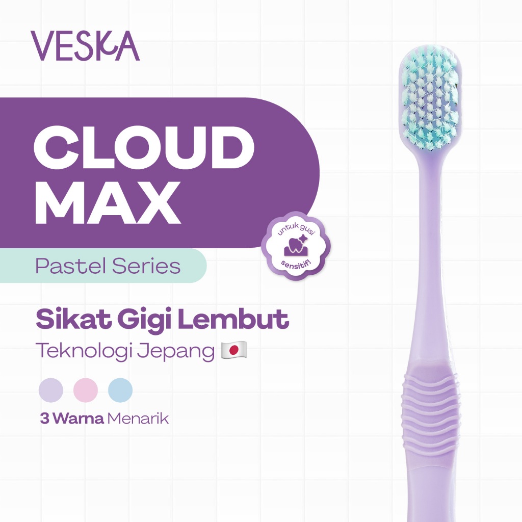 Veska by LEKA - Cloud Max Brush Pastel Series - Sikat Gigi Gusi Sensitif dan Pengguna Behel